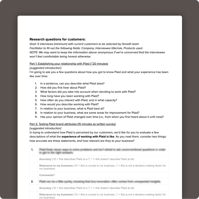 Plaid brand evaluation research